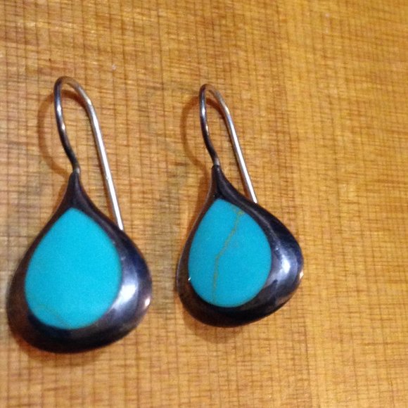 Vintage Sterling Silver Turquoise Drop Earrings - Picture 1 of 1